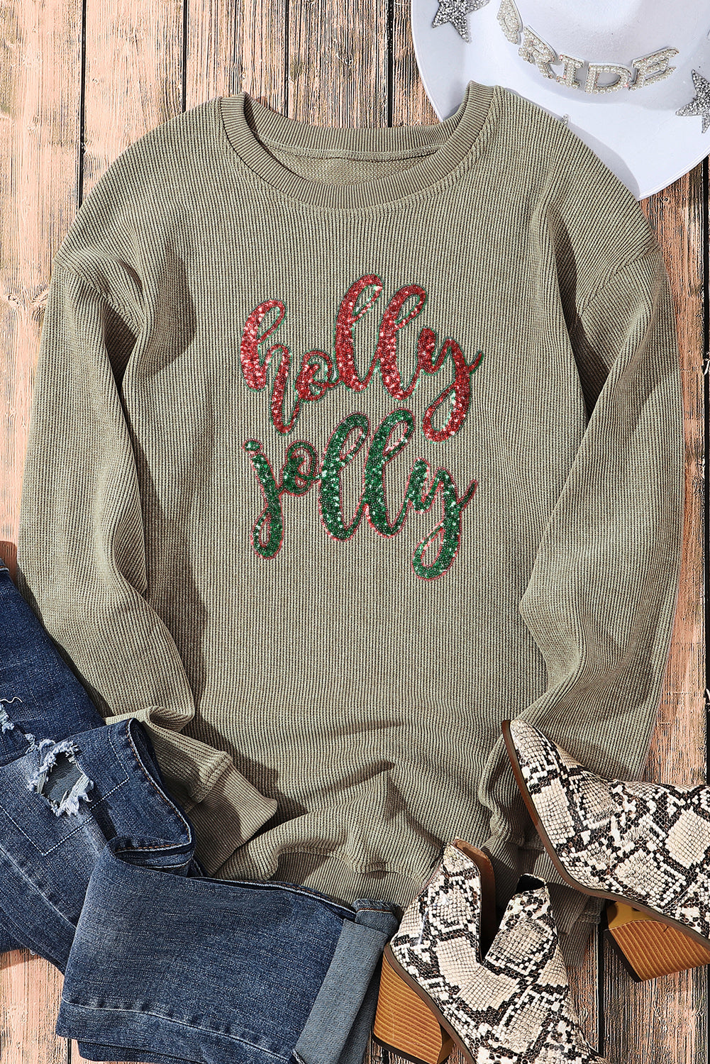 Black Christmas Neon Nutcrackers Mineral Wash Corded Sweatshirt