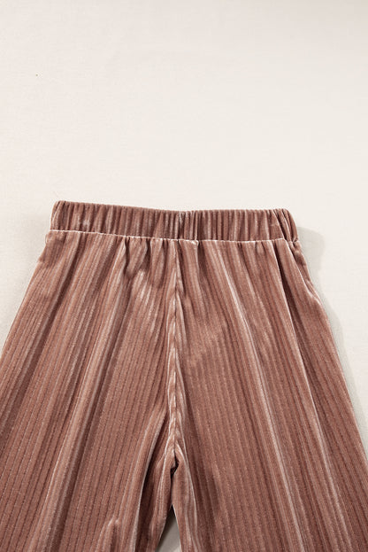 Chestnut Solid Color High Waist Flare Corduroy Pants