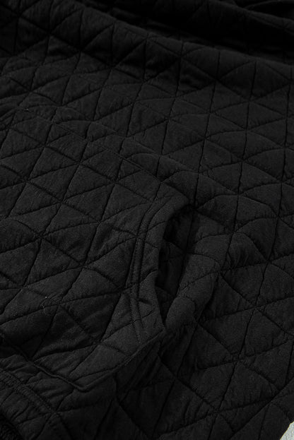 Coffee Solid Color Quilted Kangaroo Pocket Hoodie