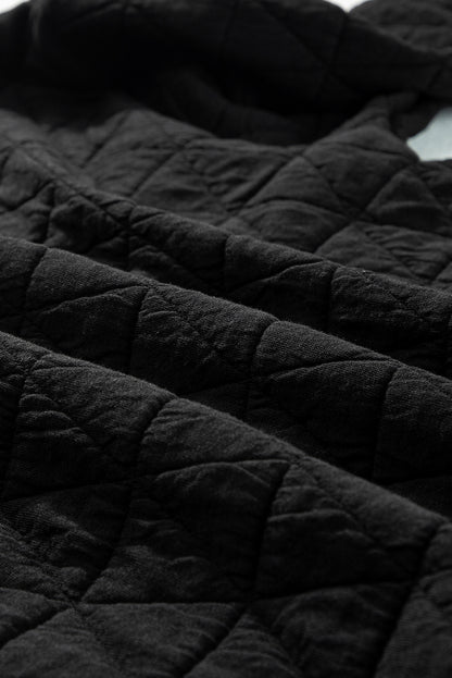 Coffee Solid Color Quilted Kangaroo Pocket Hoodie