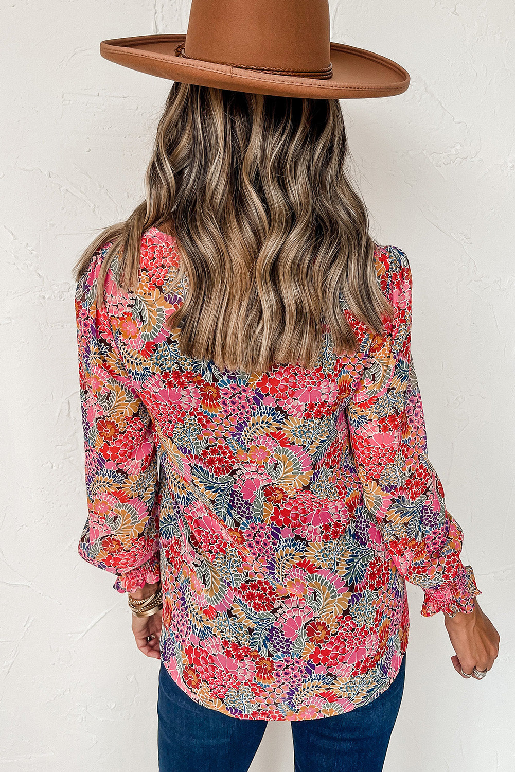 Multicolor Gorgeous Floral Print Tie V Neck Ruffle Dress
