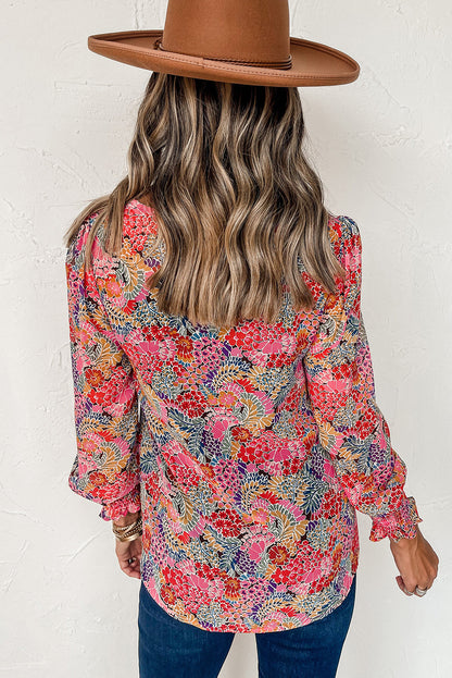 Multicolor Gorgeous Floral Print Tie V Neck Ruffle Dress