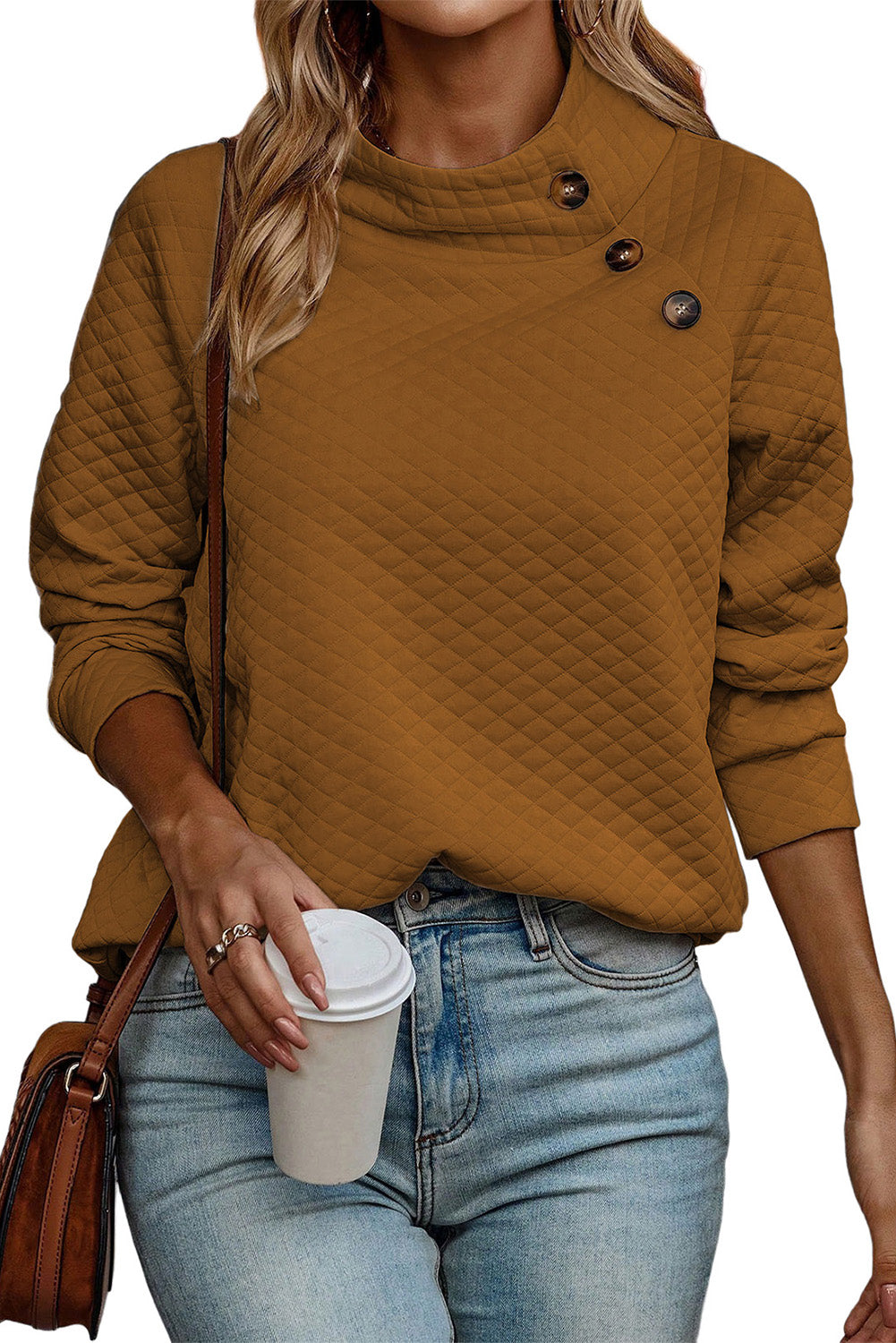 Black Solid Half Zipper Quilted Pullover Sweatshirt