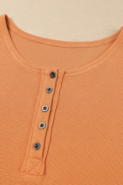 White Waffle Knit Henley Top
