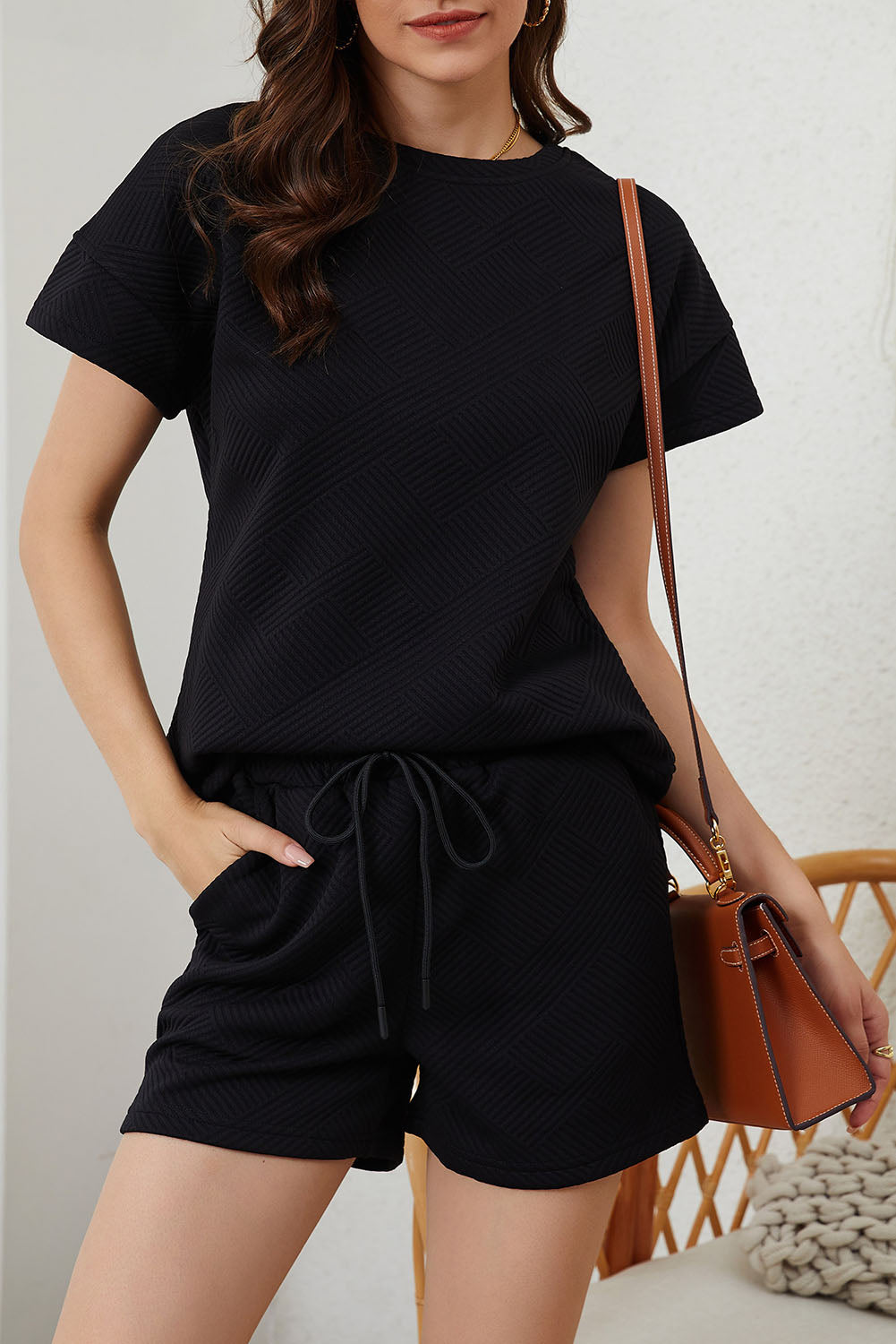 Black Ultra Loose Textured 2pcs Slouchy Outfit