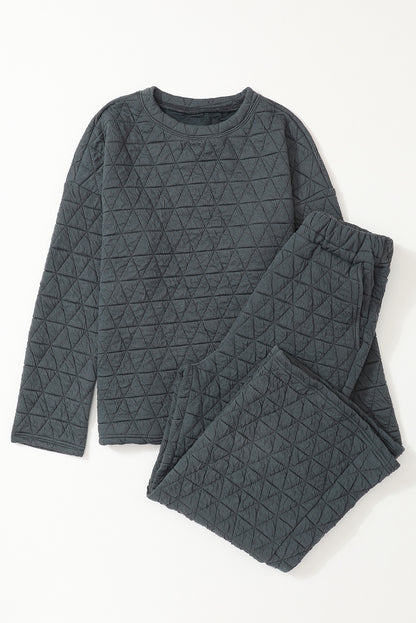 Coffee Solid Color Quilted Kangaroo Pocket Hoodie