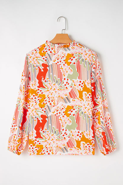 Multicolour Plus Size Mix Floral Puff Sleeve Ruffled Dress