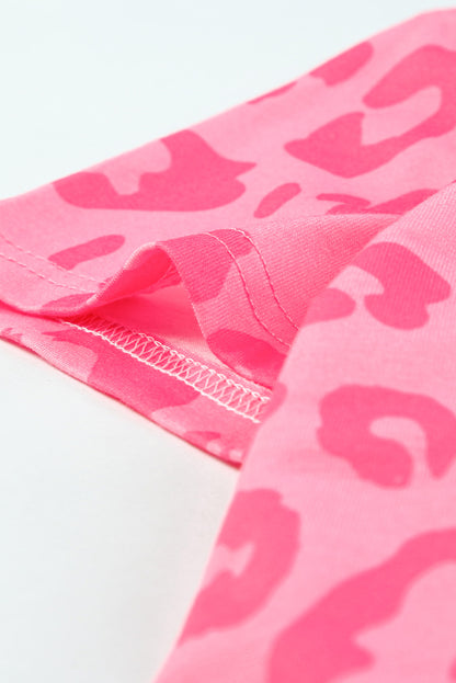 Pink Leopard Print Ankle-length High Waist Skinny Pants