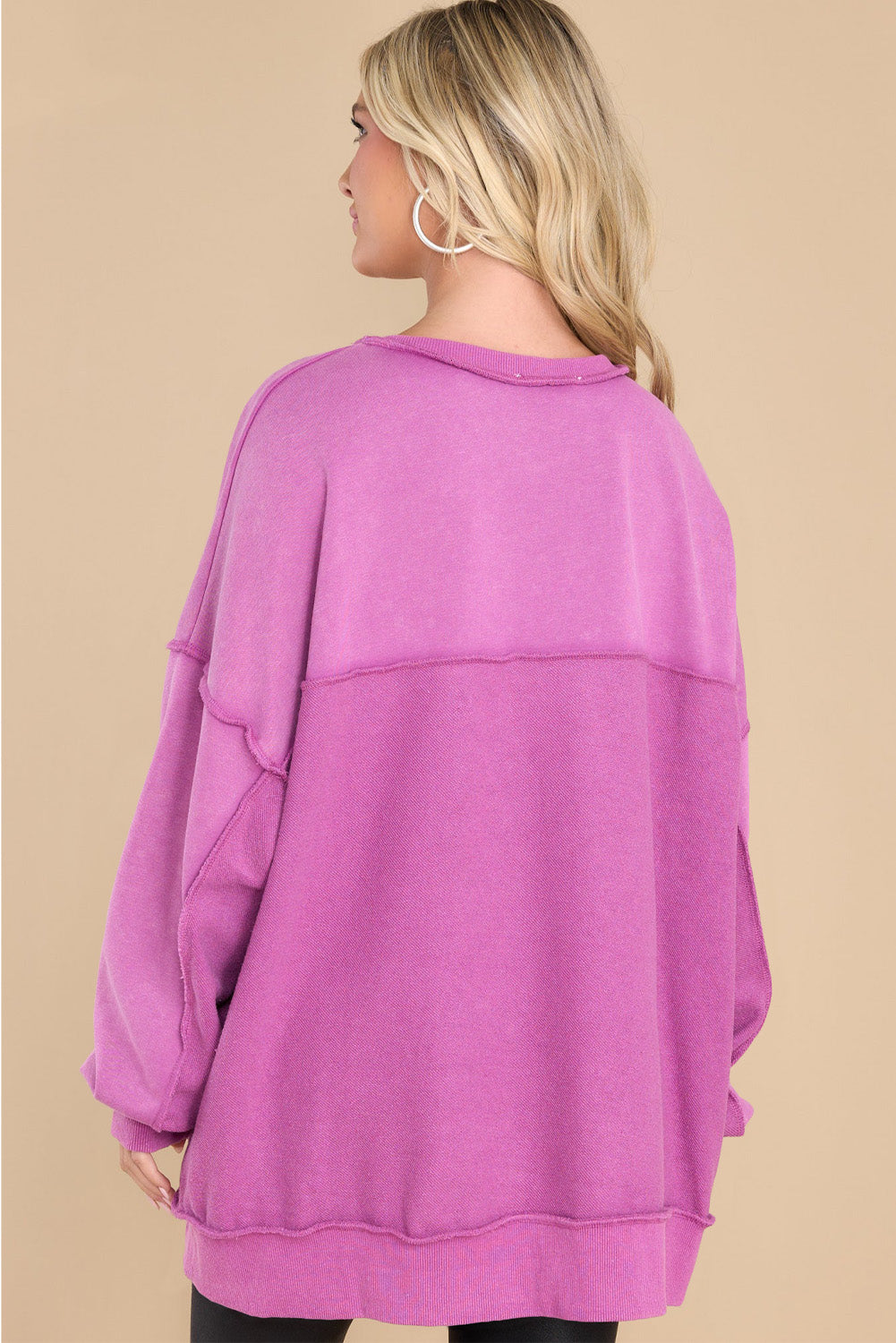 Green Oversized Exposed Seam Henley Sweatshirt