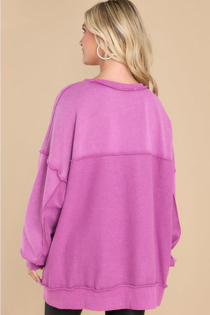Green Oversized Exposed Seam Henley Sweatshirt