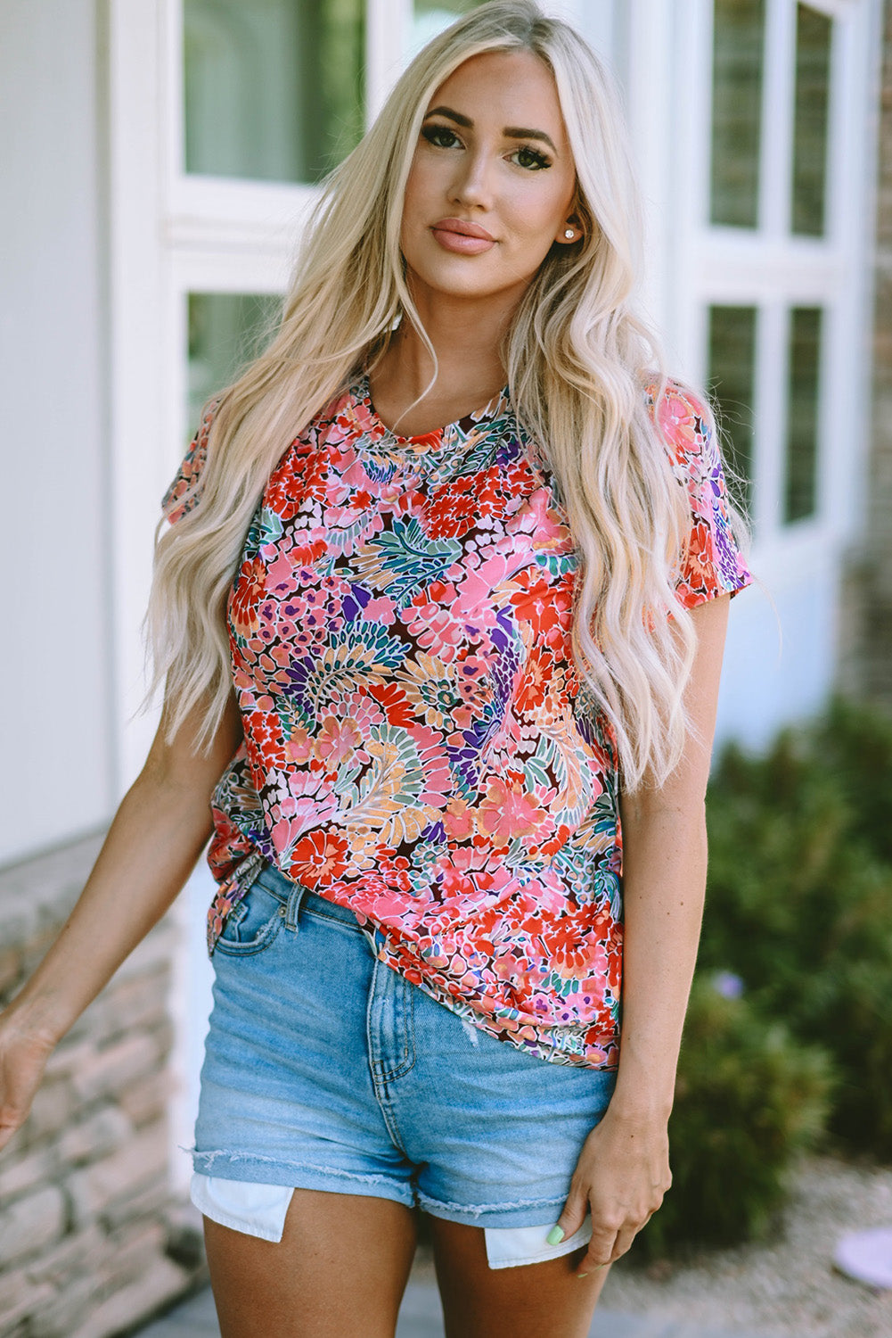 Multicolor Gorgeous Floral Print Tie V Neck Ruffle Dress