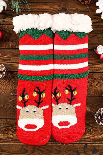 Fiery Red Cartoon Santa Claus Christmas Fleece Socks