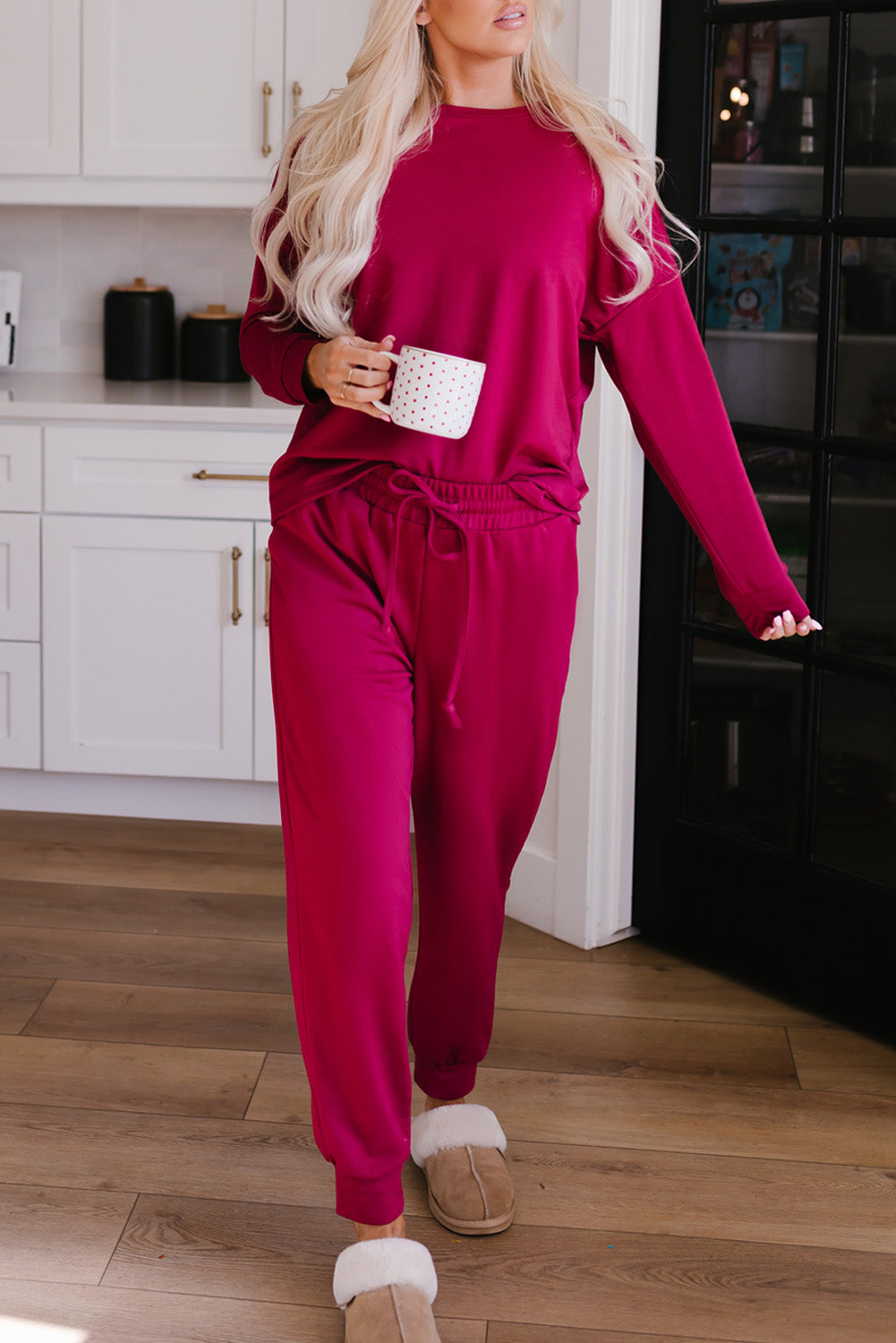Spinach Green Sequined Christmas Cane Pattern Lounge Sweatsuit