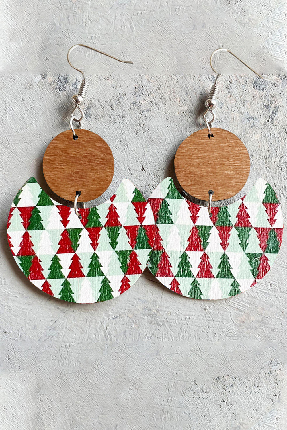 Fiery Red Shade Of Leopard Plaid Christmas Tree Earrings