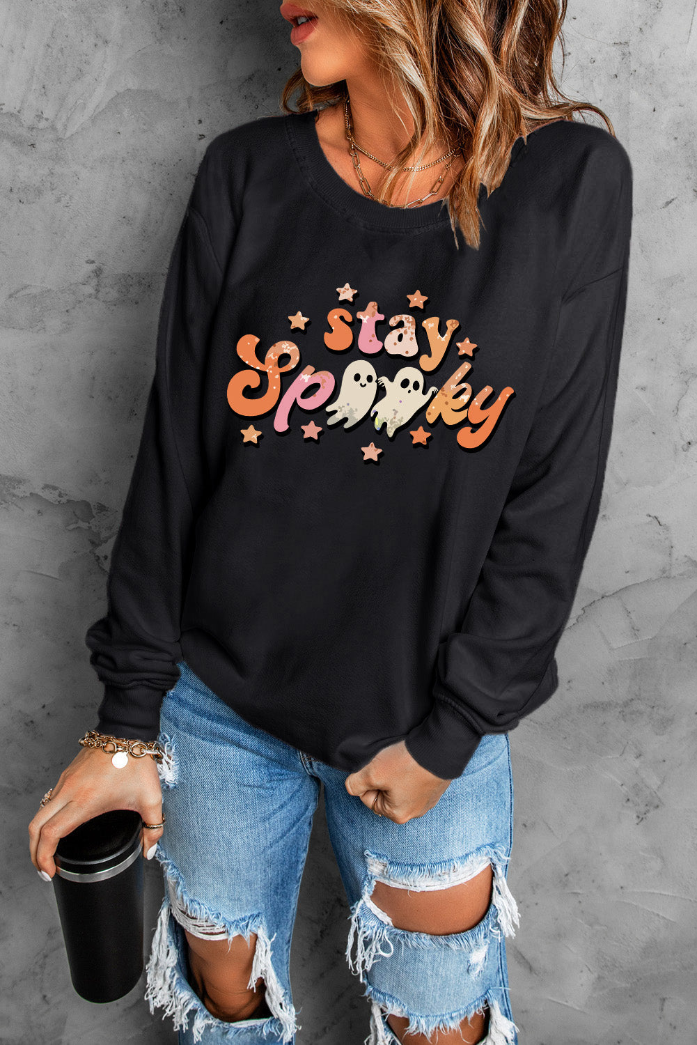 Pink MERRY Alphabet Print Loose Fit Christmas Sweatshirt