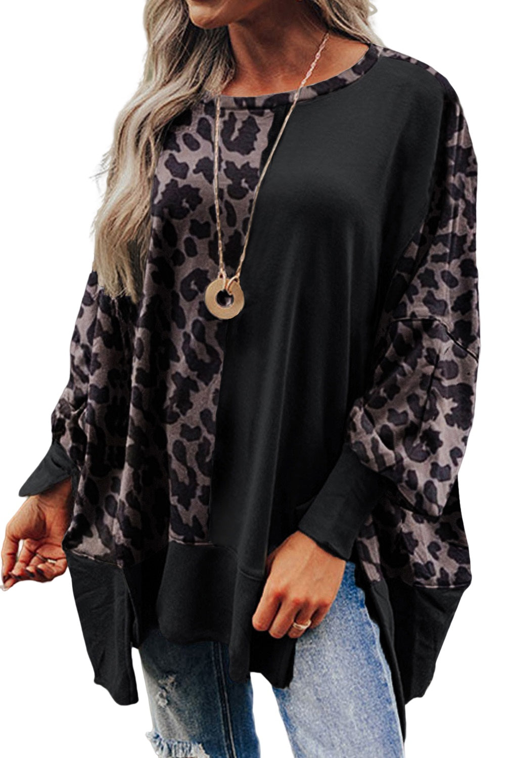 Black Merry Christmas Leopard Trees Graphic Sweatshirt