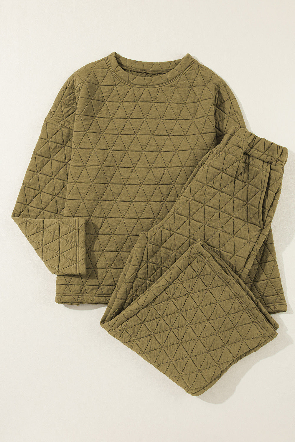 Coffee Solid Color Quilted Kangaroo Pocket Hoodie