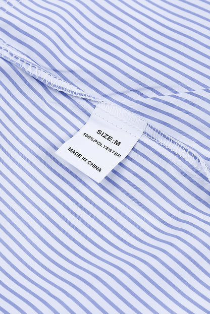 Pink Smocked Cuffed Striped Boyfriend Shirt with Pocket