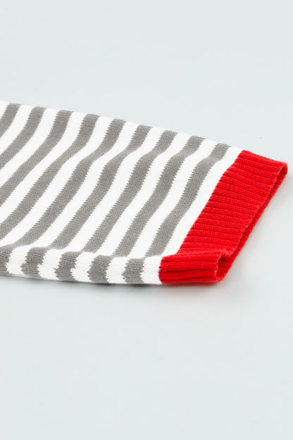 Contrast Trimmed Striped Drop Shoulder Sweater