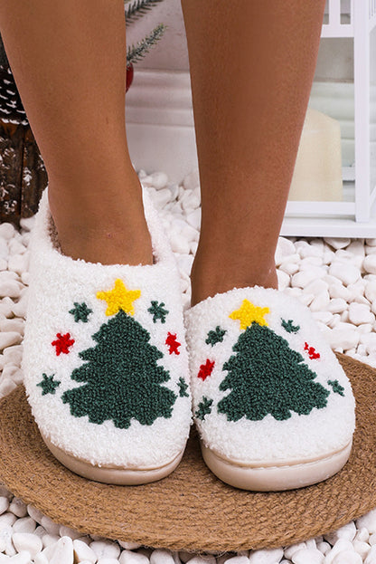 White Christmas Deer Home Indoor Plush Slippers