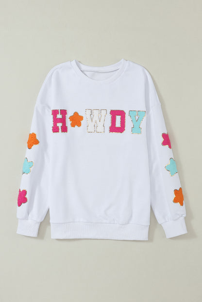 Black Glitter Howdy Patch Graphic Casual Sweatshirt
