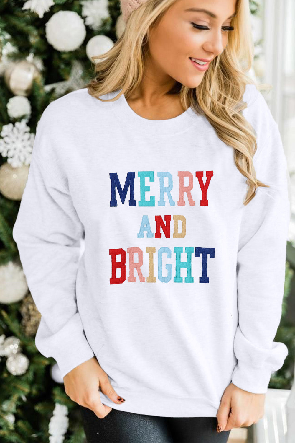 Pink MERRY Alphabet Print Loose Fit Christmas Sweatshirt