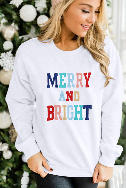 Pink MERRY Alphabet Print Loose Fit Christmas Sweatshirt