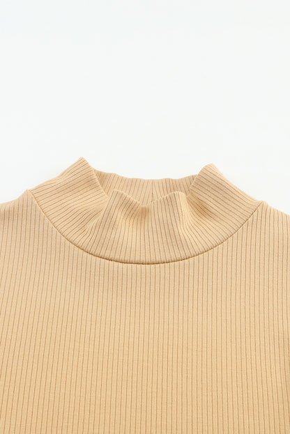 Black Ribbed Knit High Neck Long Sleeve Top