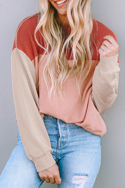 Mineral Red Plus Size Ribbed Colorblock Long Sleeve Top