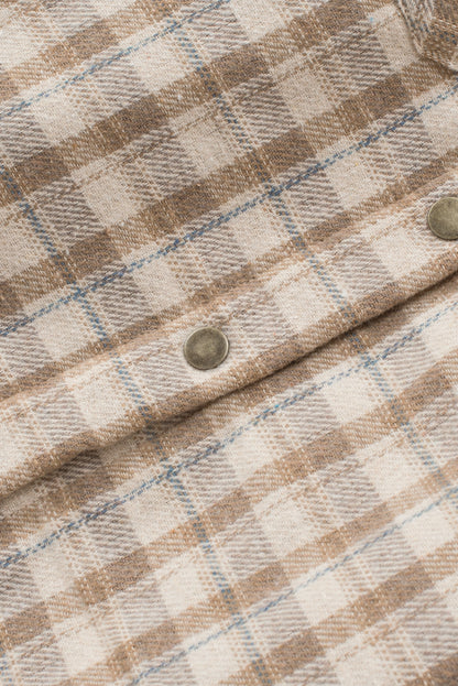 Orange Plaid Pattern Sherpa Lined Hooded Shacket