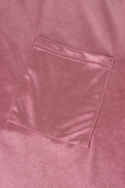 Apricot Glitter Chest Pocket Round Neck Long Sleeve Top
