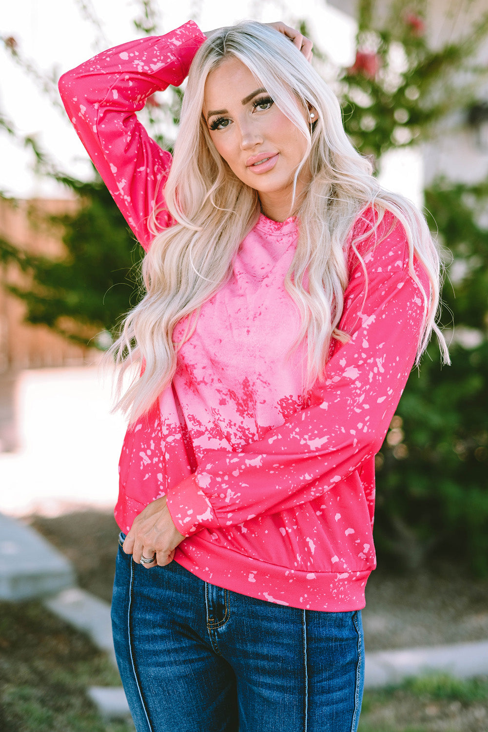 Rose Christmas Santa Claus Tie Dye Print Pullover Sweatshirt