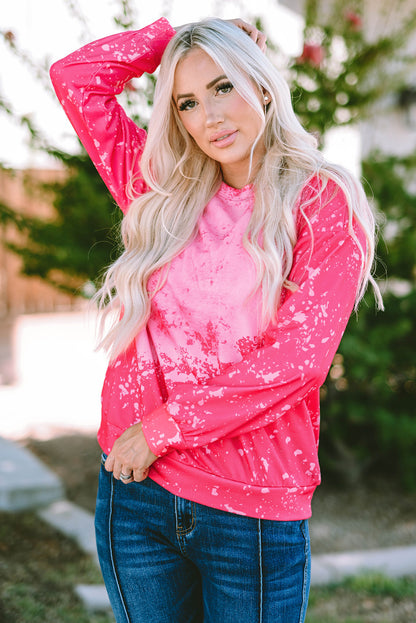 Rose Christmas Santa Claus Tie Dye Print Pullover Sweatshirt