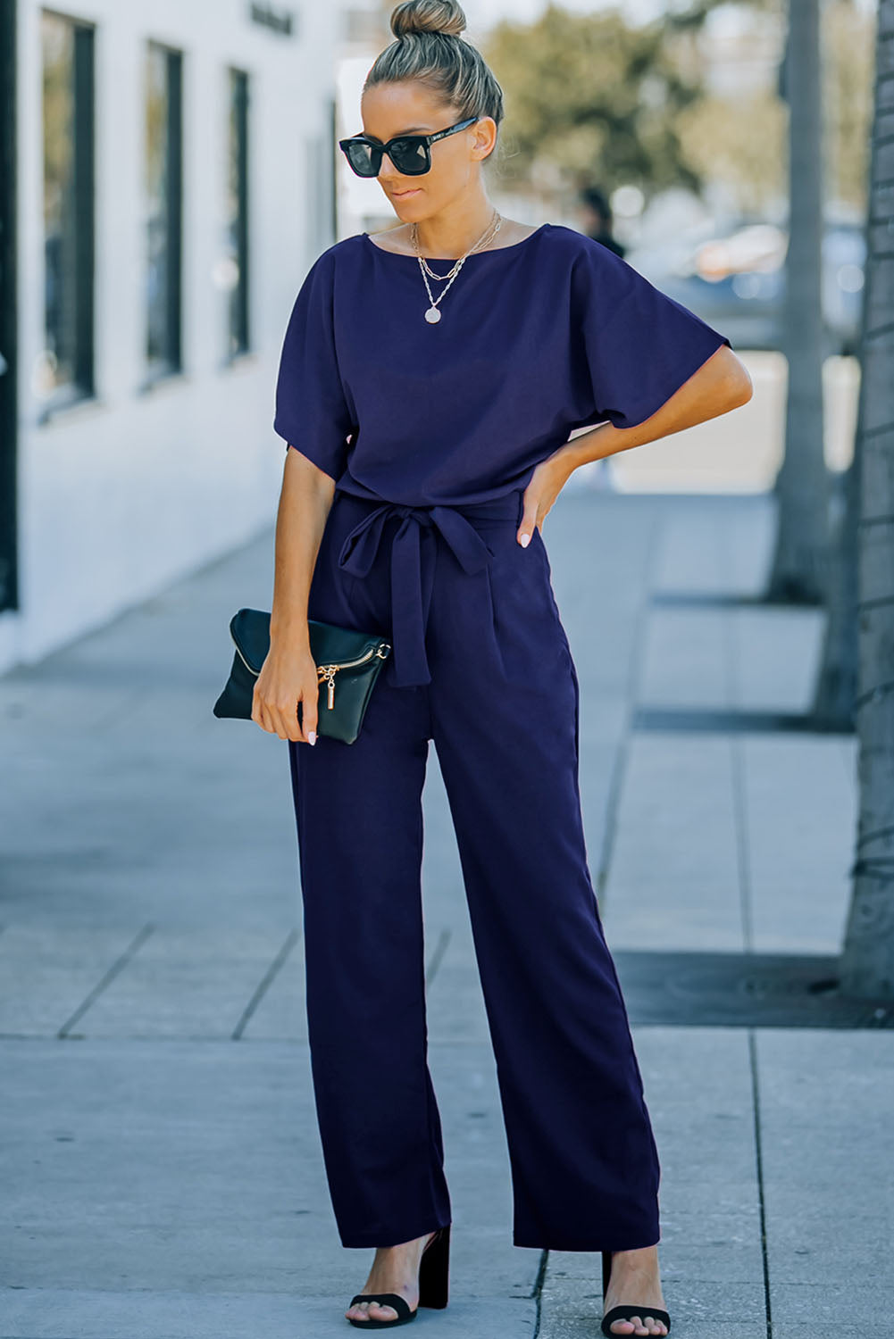 Black Belted Wide Leg Jumpsuit