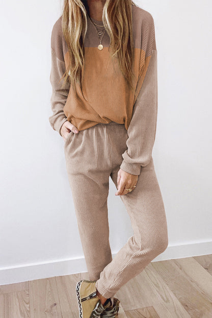 Mineral Red Plus Size Ribbed Colorblock Long Sleeve Top
