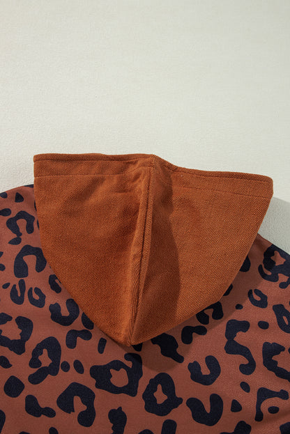 Chestnut Contrast Sleeves Patchwork Colorblock Hoodie
