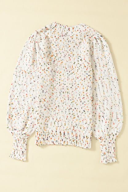 White Pilling Detail Patterned Sleeve Sweater