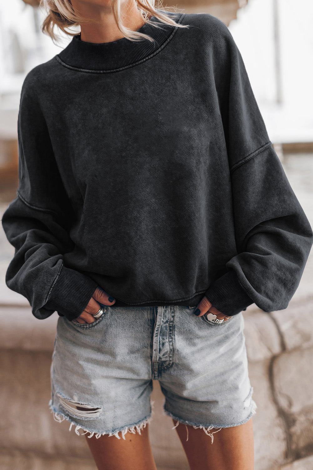 Green Drop Shoulder Crew Neck Pullover Sweatshirt