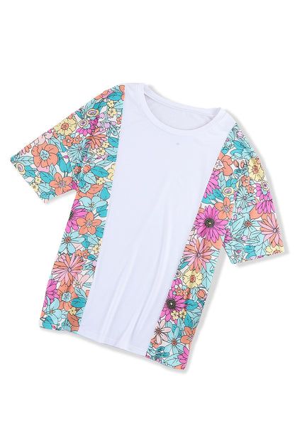 Multicolor Flower Print Pocketed Drawstring Waist Wide Leg Pants
