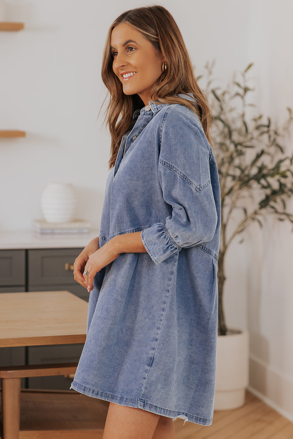Gray Sequin Nutcracker Graphic Long Sleeve Shirt Denim Dress