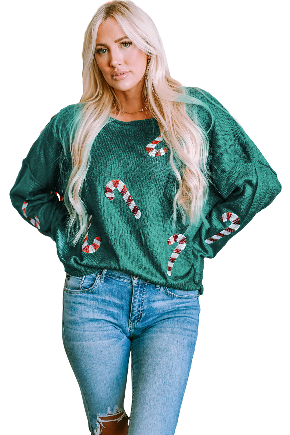 Fiery Red Sequined Christmas Tree Raglan Sleeve Sweatshirt