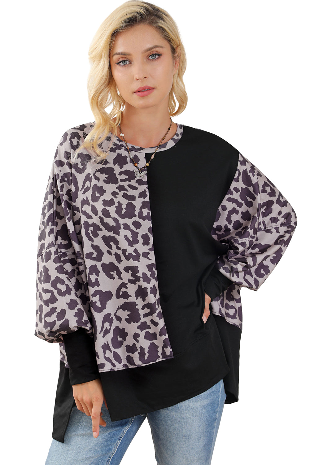 Black Merry Christmas Leopard Trees Graphic Sweatshirt