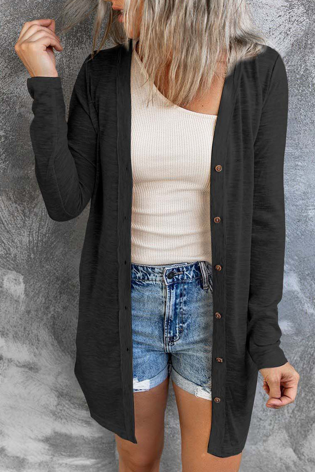 Black Sequined Santa Claus Button Up Cardigan