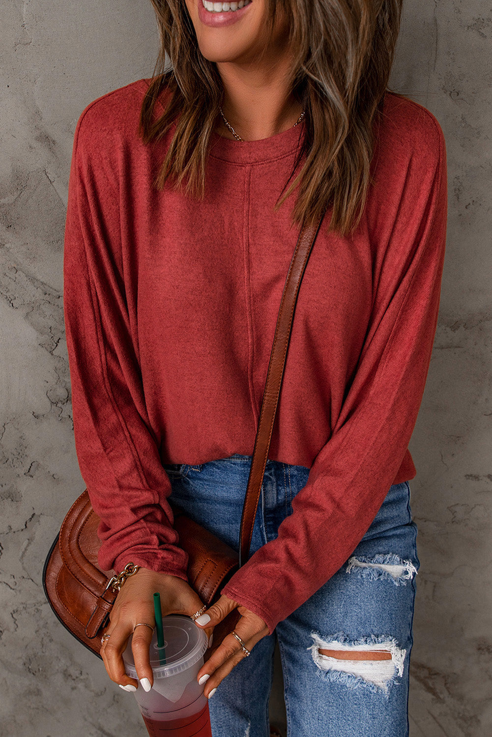Red Sequined Christmas Favor Sleeve Casual Pullover