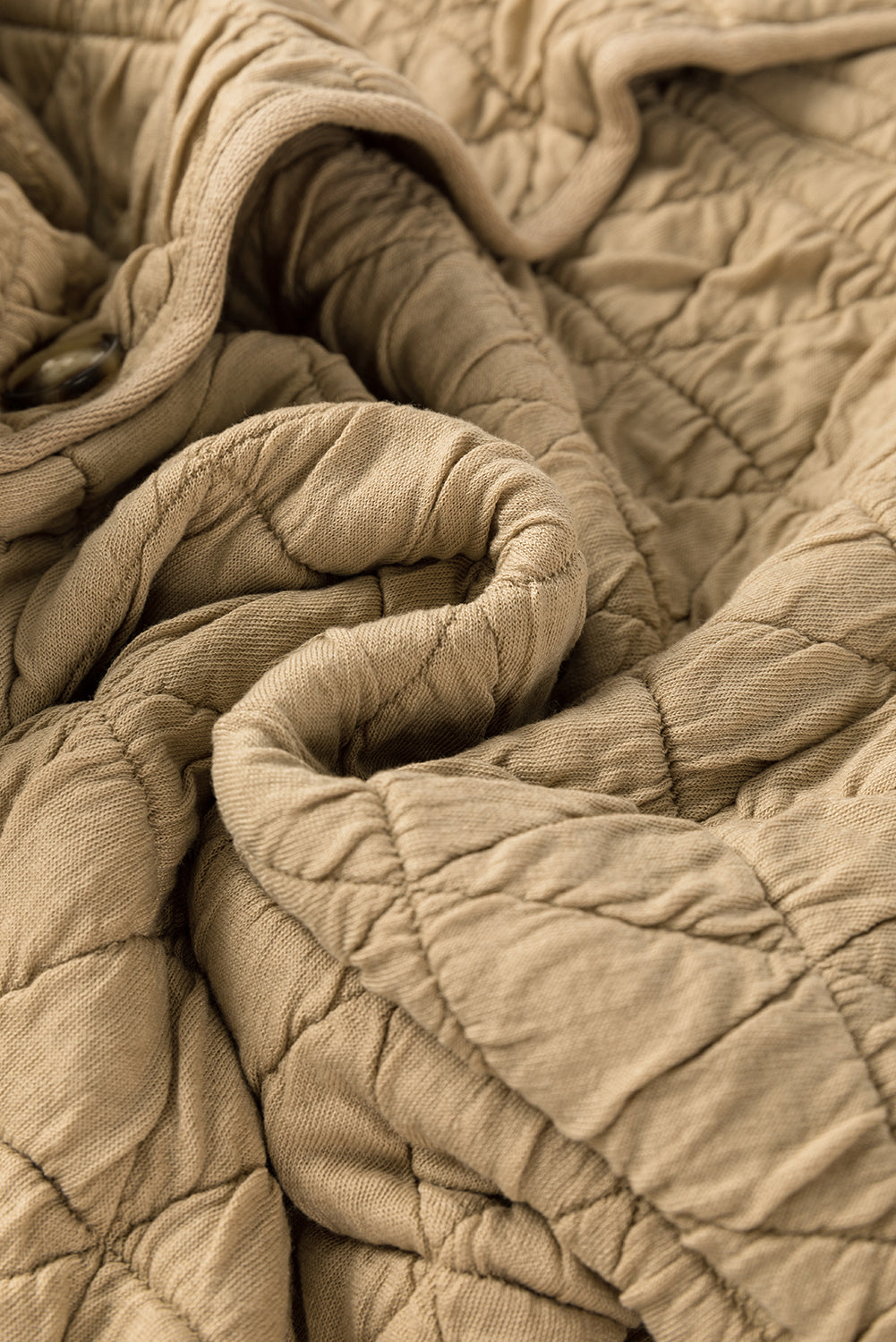 Coffee Solid Color Quilted Kangaroo Pocket Hoodie