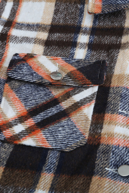 Navy Blue Plus Size Plaid Flap Pocket Shacket
