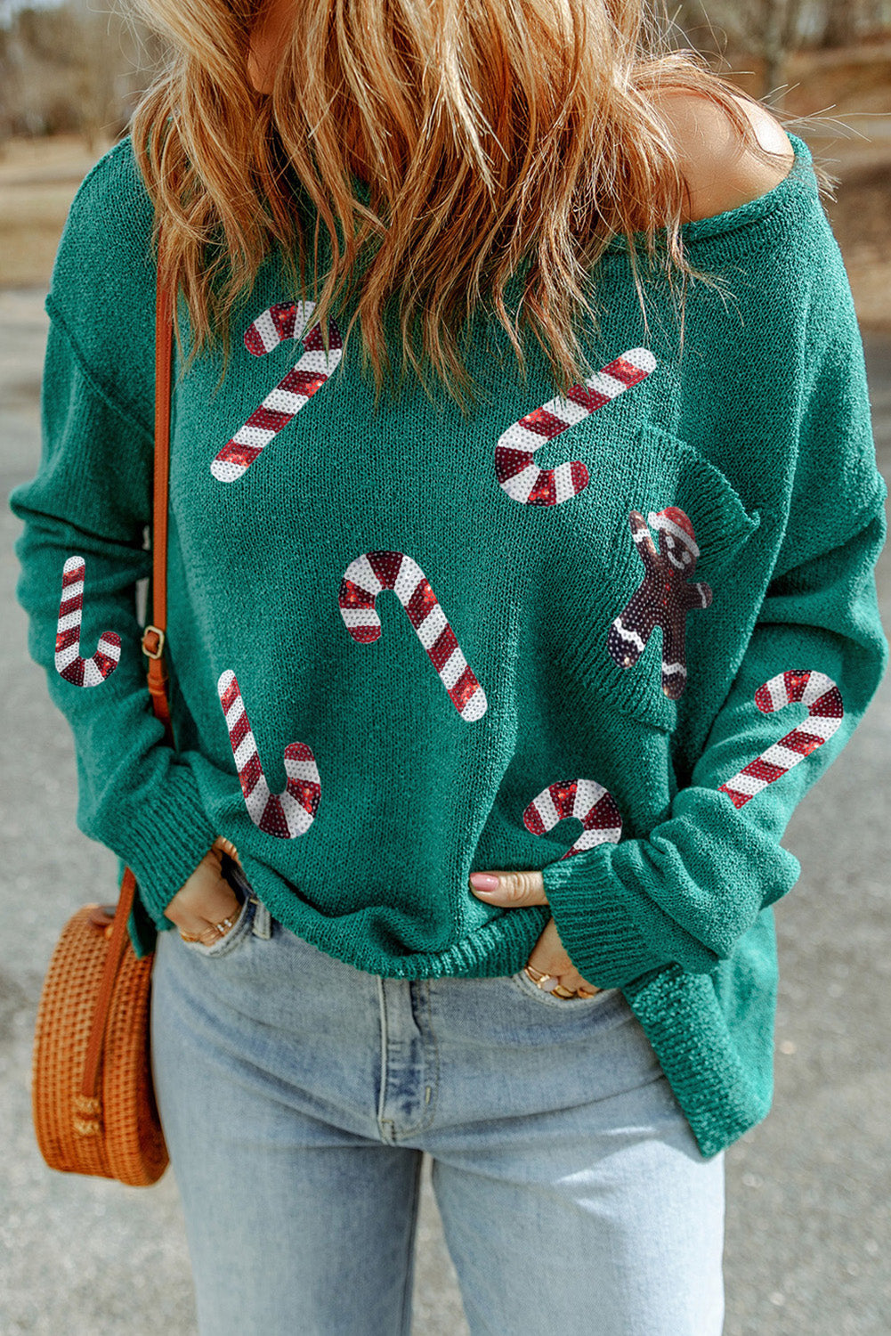 Fiery Red Sequined Christmas Tree Raglan Sleeve Sweatshirt