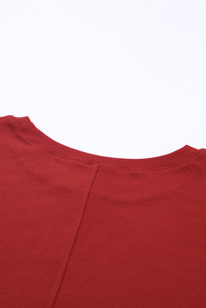 Red Sequined Christmas Favor Sleeve Casual Pullover