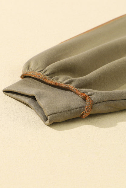 Khaki Exposed Seam Color Block Zipped Sweatshirt