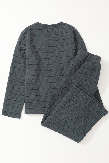 Coffee Solid Color Quilted Kangaroo Pocket Hoodie